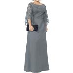 Graue Elegante 3/4-ärmelige Maxi Lange Abendkleider aus Satin Handwäsche für Damen Größe XXL Große Größen für Hochzeitsgäste 