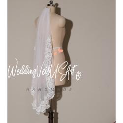 Brautschleier Spitze Elfenbein Kurz Vintage 3D Blume Mit Kamm Kathedrale Perlenschleier Lang