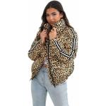 Animal-Print Stehkragen Winterjacken mit Leopard-Motiv mit Reißverschluss aus Polyester für Damen Größe L für den für den Winter 