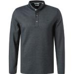 Schwarze Karo Langärmelige Brax Stehkragen Langarm-Poloshirts mit Knopf aus Jersey für Herren Größe 3 XL 