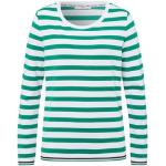 Reduzierte Grüne Gestreifte Langärmelige Brax V-Ausschnitt V-Shirts aus Baumwolle für Damen für den für den Frühling 