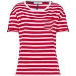 Reduzierte Rote Gestreifte Langärmelige Brax V-Ausschnitt T-Shirts aus Baumwolle für Damen 1-teilig 