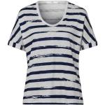 Reduzierte Marineblaue Gestreifte Casual Kurzärmelige Brax Rundhals-Ausschnitt T-Shirts aus Jersey für Damen 1-teilig 