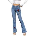 Hellblaue Bestickte Ripped Jeans & Zerrissene Jeans mit Strass aus Denim für Damen Größe XXL zum Oktoberfest für den für den Winter 