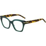 Brillenfassung aus grünem Acetat mit Havanna-Muster an den Bügeln