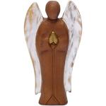 Brillibrum Design Teakholz Schutzengel Glücksbringer Handgemachte Engel Figur Holzengel betend Talisman Taufe Trauer (Bemalt, Klein:20x10,5x4,0cm)