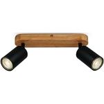 BRILONER Leuchten - Deckenlampe retro mit Holz, 2-flammige Deckenleuchte vintage, 2x GU10 Fassung, verstellbarer LED Spot, rustikaler Deckenspot, Schwarz-Holz, 270x60x85 mm, 2922-025