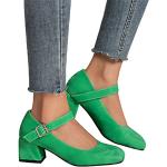 Grüne Runde Mary Jane Ballerinas mit Schnalle aus Leder leicht für Damen Größe 41 für den für den Sommer 