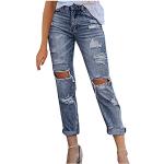 Hellblaue Wasserdichte Ripped Jeans & Zerrissene Jeans mit Schnalle aus Baumwolle für Damen Übergrößen Petite für den für den Sommer 