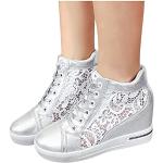 Silberne Low Sneaker mit Strass ohne Verschluss aus Leder atmungsaktiv für Damen Größe 39 für den für den Winter 