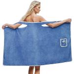 Blaue Bademäntel kurz mit Reißverschluss aus Frottee mit Kapuze für Damen Größe 5 XL für den für den Sommer 