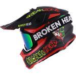 Broken Head Crosshelm FreakZone Schwarz-Rot-Grün+ MX-Brille Struggler Grün"M (57-58 cm)