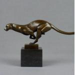 Schwarze Art Deco 32 cm Dekokatzen mit Leopard-Motiv aus Bronze 