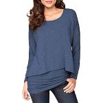 Blaue Casual Langärmelige T-Shirts aus Polyester für Damen Größe S für den für den Herbst 