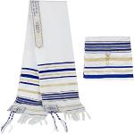 BRTAGG Tallit Gebetsschal, Englisch/Hebräisch mit passender Tasche (180cm x 130cm, Königsblau)