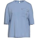 Reduzierte Himmelblaue Unifarbene Kurzärmelige BRUNELLO CUCINELLI Festliche Blusen mit Knopf aus Seide für Damen Größe XS für den für den Sommer 
