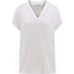 Reduzierte Weiße BRUNELLO CUCINELLI V-Ausschnitt T-Shirts aus Baumwolle für Damen Größe L 