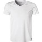 Reduzierte Weiße V-Ausschnitt T-Shirts aus Baumwollmischung für Herren Größe L 