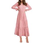 Pinke Leo-Look Casual Langärmelige Maxi Rundhals-Ausschnitt Chiffon-Abendkleider aus Chiffon für Damen Größe S für den für den Herbst 
