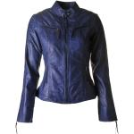 Blaue Biker-Lederjacken mit Reißverschluss aus Lammleder für Damen Größe 3 XL 