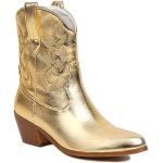 Goldene Bestickte Spitze Cowboy-Boots & Cowboystiefeletten mit Reißverschluss in Breitweite aus Leder leicht für Damen Größe 42 
