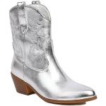 Silberne Bestickte Spitze Cowboy-Boots & Cowboystiefeletten mit Reißverschluss in Breitweite aus Leder leicht für Damen Größe 44 