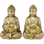 Goldene Asiatische 30 cm Boltze Buddha Figuren glänzend aus Kunstharz 2-teilig 