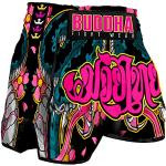 Buddha Fight Wear - Retro Cobra Muay Thai Short - Satinstoff - Europäisches Standardmuster - Tolle Anpassung an die Morphologie jedes Kämpfers - Schwarz und Pink - Größe XL