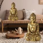 Goldene Asiatische 20 cm etc-shop Buddha-Gartenfiguren aus Kunstharz 2-teilig 