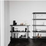 Reduzierte Schwarze Minimalistische Nichba Design Bücherregale pulverbeschichtet aus Holz Breite 100-150cm, Höhe 100-150cm, Tiefe 50-100cm 