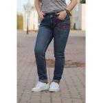 Reduzierte Blaue Bestickte Vintage Buena Vista Slim Fit Jeans mit Reißverschluss aus Baumwolle für Damen Größe XS 
