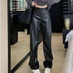 Schwarze Streetwear Damenlederhosen aus Leder Größe 5 XL für den für den Herbst 