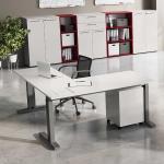 Silberne Moderne Möbel Exclusive C-Fuß-Schreibtische höhenverstellbar Breite 150-200cm, Höhe 50-100cm, Tiefe 150-200cm 