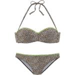 Neongrüne Animal-Print Neckholder-Bikinis aus Polyamid mit Bügel für Damen Größe XS 