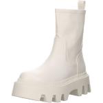 Weiße Unifarbene Casual Buffalo Runde Plateauabsatz Sock-Boots mit Schnürsenkel in Normalweite für Damen mit Absatzhöhe 5cm bis 7cm 
