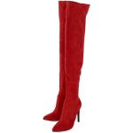 Rote Buffalo Spitze Pfennigabsatz High-Heel Stiefel aus Textil für Damen Größe 41 