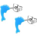 Neonblaue Elegante Delfin Ohrringe poliert aus Edelstahl für Damen 2-teilig 