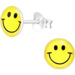 Gelbe Elegante Emoji Smiley Herrenohrstecker poliert aus Silber mit Zirkonia 2-teilig 