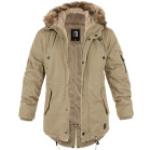 Kamelbraune Jacken mit Fellkapuze mit Reißverschluss für Herren Größe 4 XL für den für den Winter 