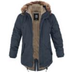 Marineblaue Jacken mit Fellkapuze mit Reißverschluss für Herren Größe 7 XL für den für den Winter 