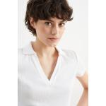 Weiße Kurzärmelige C&A V-Ausschnitt Kurzarm-Poloshirts für Damen Größe XS 