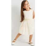 Weiße C&A Kinderkleider mit Glitzer mit Reißverschluss für Mädchen Größe 116 