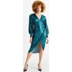 Reduzierte Grüne C&A V-Ausschnitt Wickelkleider mit Pailletten aus Jersey für Damen Größe S 