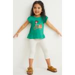 Grüne Blumenmuster Kurzärmelige C&A Pailletten Shirts für Kinder mit Glitzer aus Jersey Größe 92 