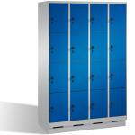 C+P® Fächerschrank EVOLO mit 4 Fächern übereinander, Blau, Blau, Stahltüren 16 Abteile, 120 cm Blau