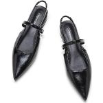 Schwarze Gepunktete Pfennigabsatz Slingback Pumps mit Riemchen aus Leder leicht für Damen Größe 37 