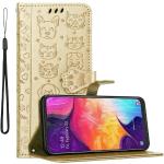Goldene Cadorabo Samsung Galaxy A50 Hüllen Art: Flip Cases mit Tiermotiv aus Kunstleder 