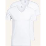 Weiße Calida V-Ausschnitt V-Shirts aus Jersey für Herren Größe XL 2-teilig 