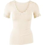 Reduzierte Offwhitefarbene Kurzärmelige Calida Feinripp-Unterhemden aus Spitze für Damen Größe M 