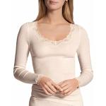 Offwhitefarbene Langärmelige Calida Feinripp-Unterhemden aus Seide für Damen Größe M 